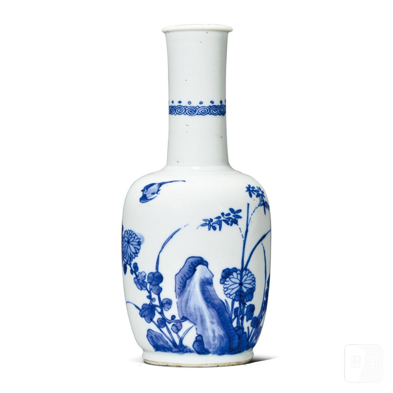 清康熙 青花八百春秋纹纸槌瓶 - 图1